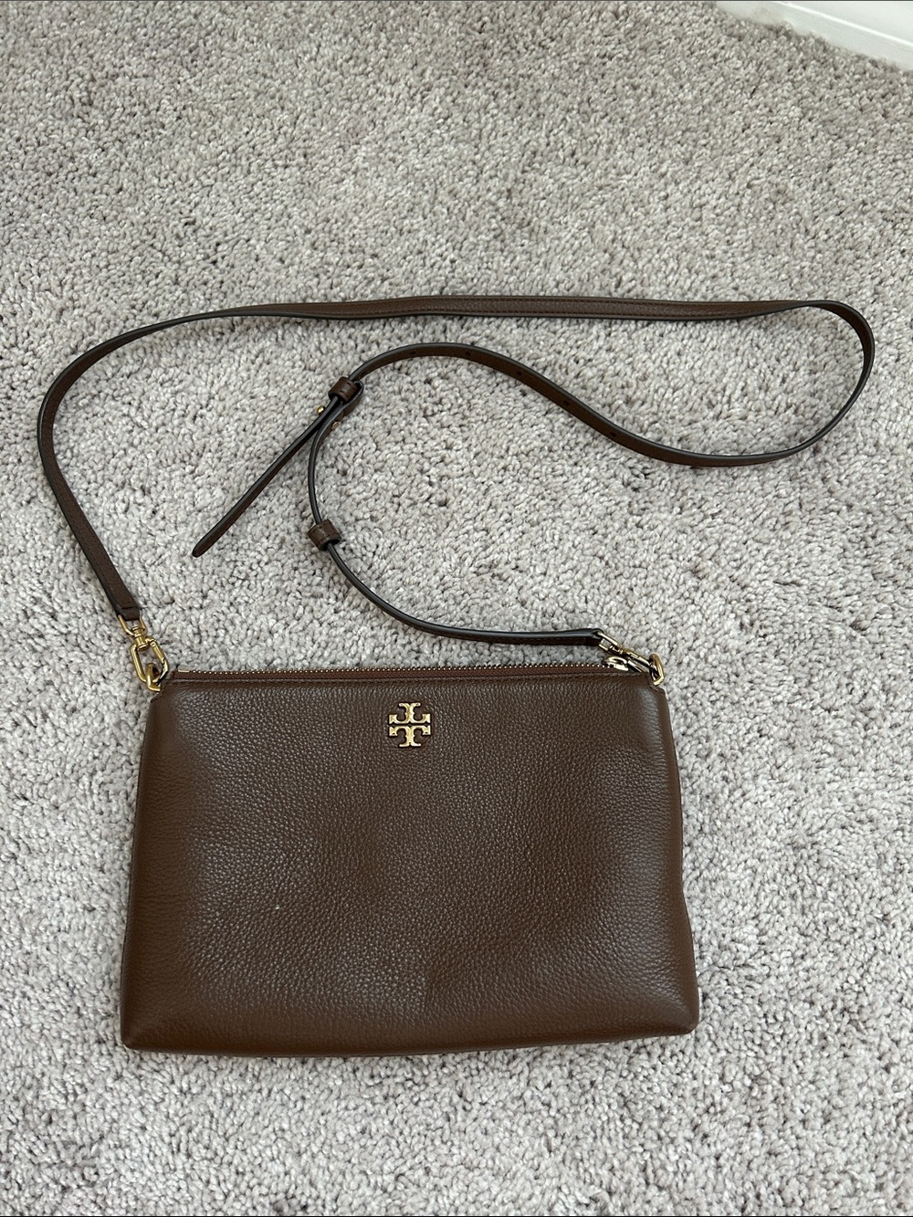 Tory Burch Brown Pebbled Leather Crossbody Bag